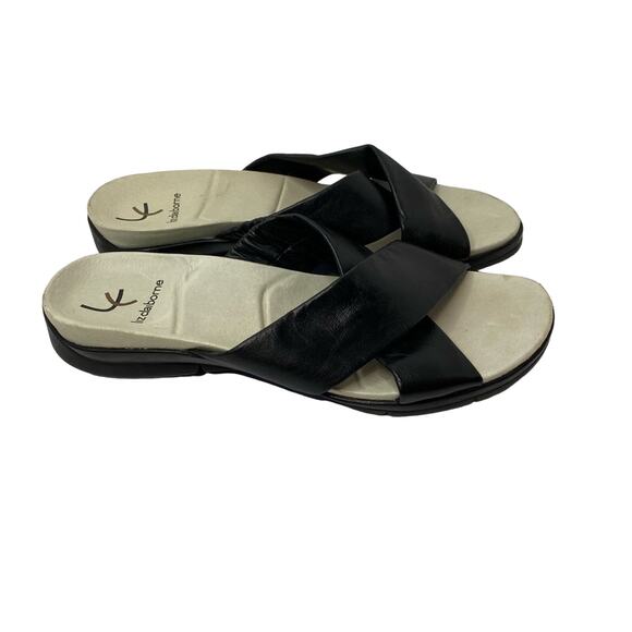 Liz Claiborne Alisa black leather criss cross strap slip on comfort sandals 7.5 - Picture 3 of 9